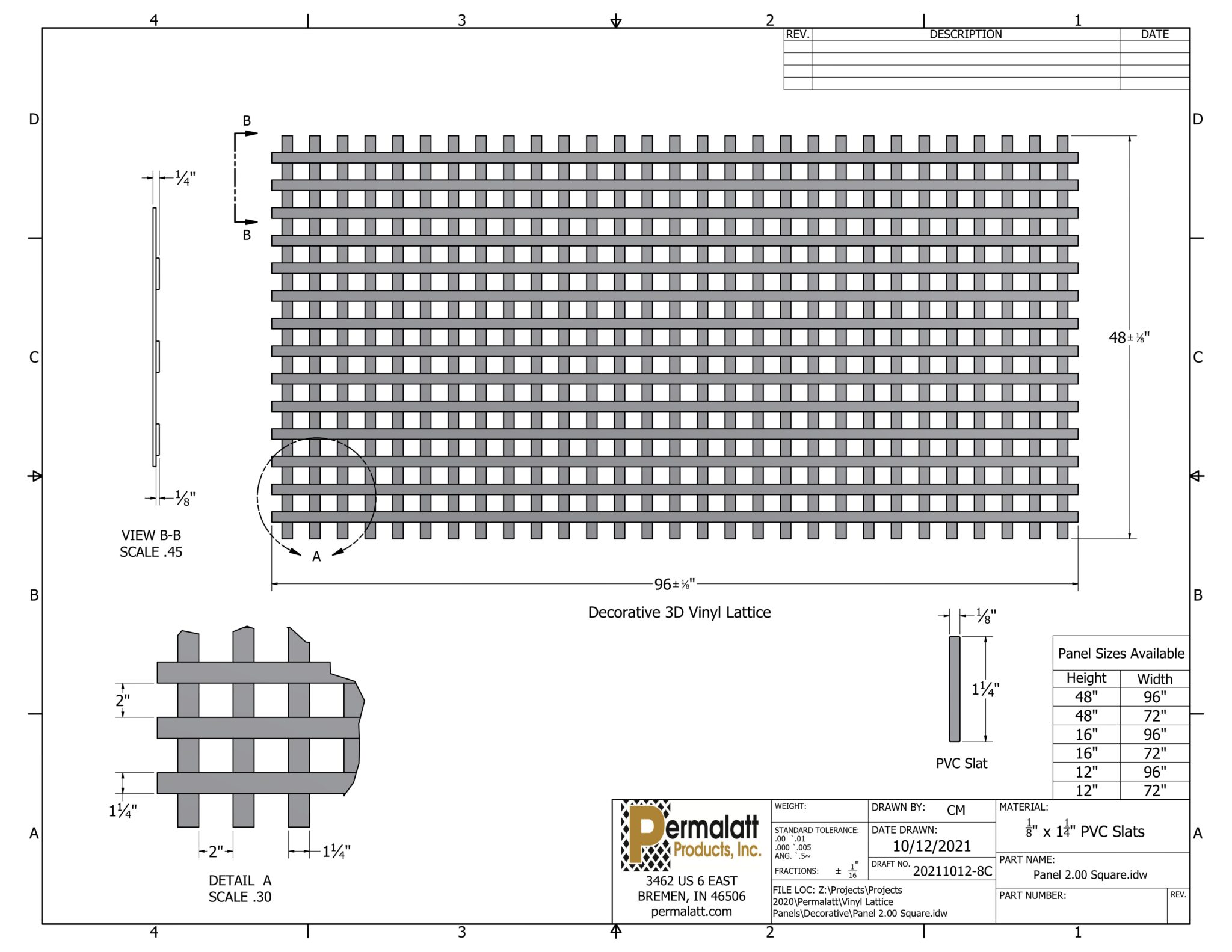 2" Square 1/4In. 3D Vinyl Lattice Decorative Traditional Diagonal
